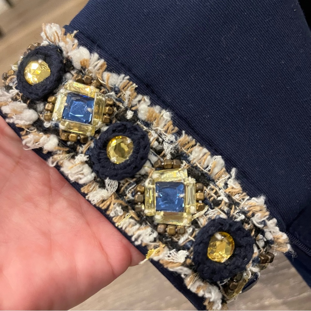 White House Black Market Navy Cropped Blazer with gems - Picture 7 of 12